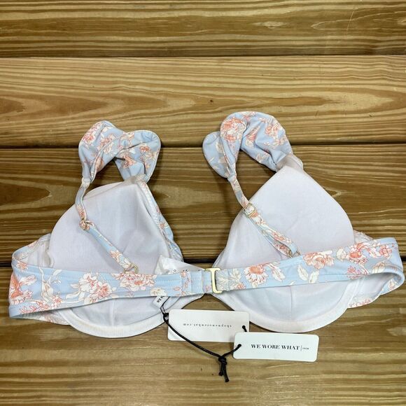 We Wore What Womens L Bikini Top Allie Top Blue Floral Wide Strap Swimwear - Picture 6 of 7